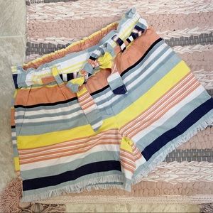 LOFT Outlet | Frayed Hem Striped Shorts with Belt